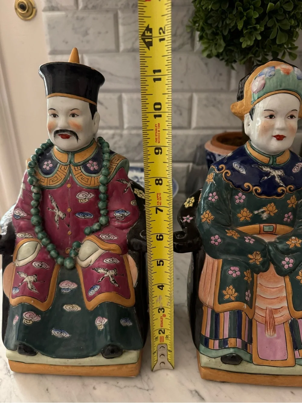 Pair of Chinoiserie Ceramic Statues